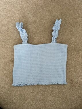 Zara Ruffle Strap Crop Tank Top - Light Blue